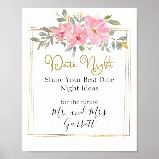 Waterverf Lush Blush Pink Floral Datum Nachtteken Poster (Voorkant)