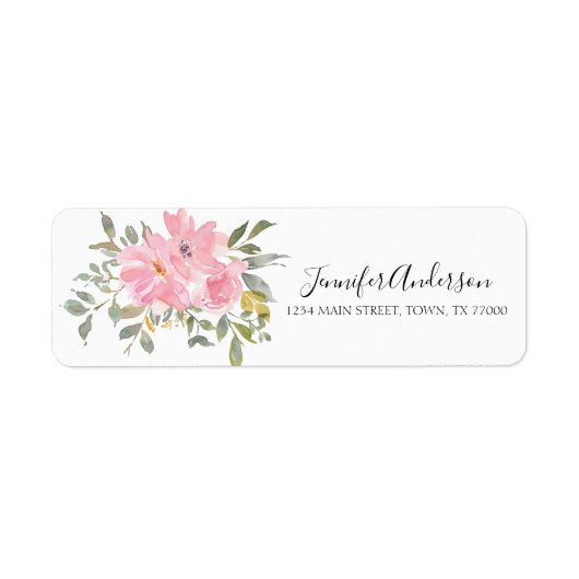 Waterverf Lush Blush Pink Floral Etiket (Voorkant)