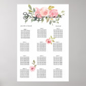 Waterverf Lush Blush Pink Floral Seating Chart Poster (Voorkant)