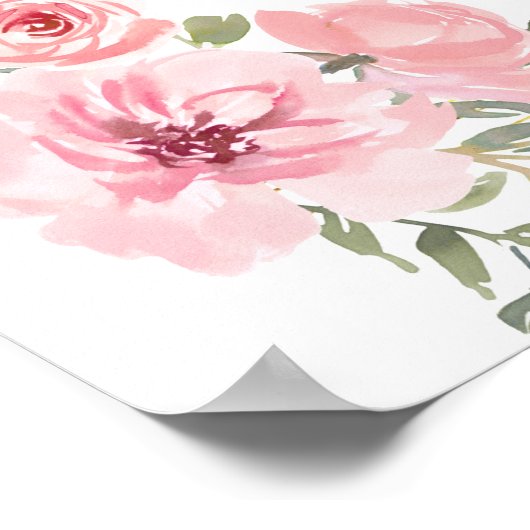 Waterverf Lush Blush Pink Floral Shower Poster (Hoek)