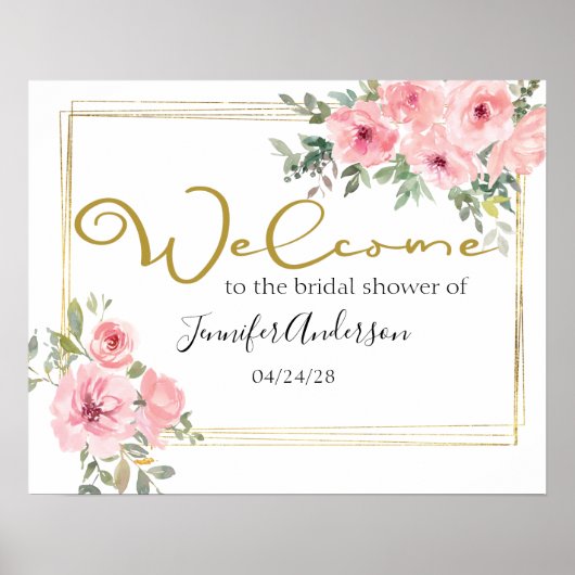 Waterverf Lush Blush Pink Floral Shower Poster (Voorkant)