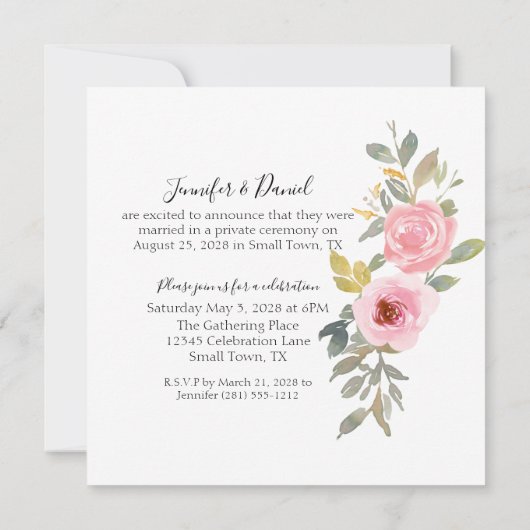 Waterverf Lush Blush Pink Floral Wedding Aankondiging (Achterkant)