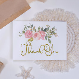 Waterverf Lush Blush Pink Floral Wedding Bedankkaart