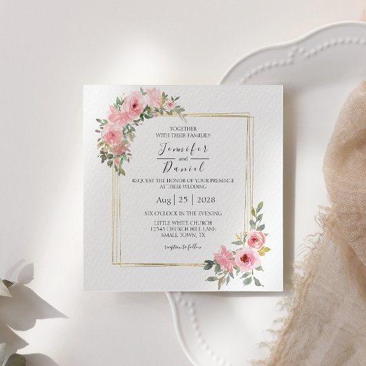 Waterverf Lush Blush Pink Floral Wedding Invite