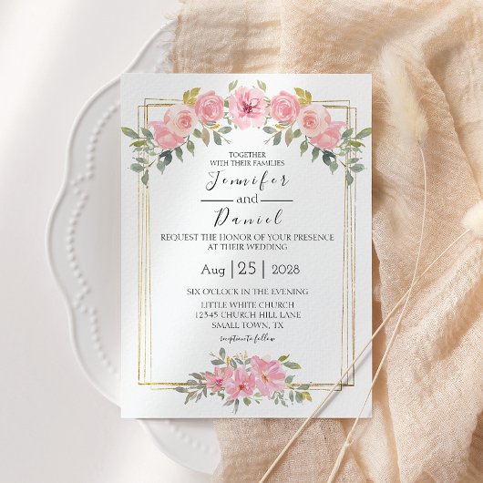 Waterverf Lush Blush Pink Floral Wedding Kaart