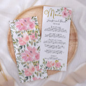 Waterverf Lush Blush Pink Floral Wedding Menu