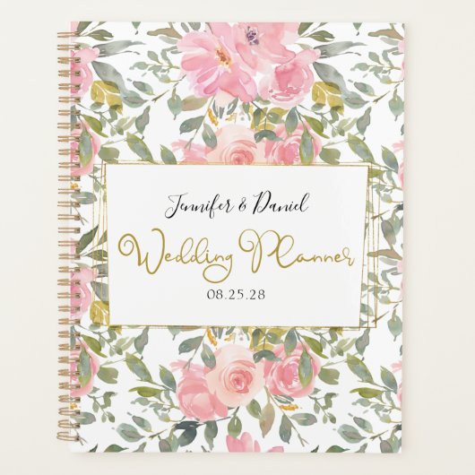 Waterverf Lush Blush Pink Floral Wedding Planner (Voorkant)