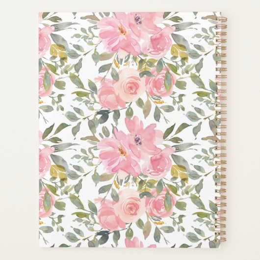 Waterverf Lush Blush Pink Floral Wedding Planner (Achterkant)