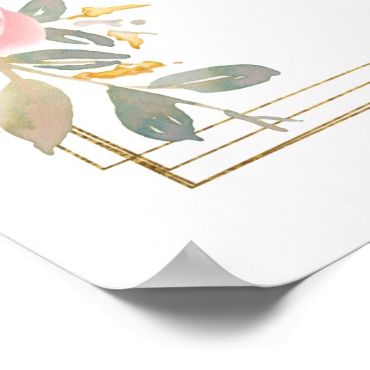 Waterverf Lush Blush Pink Floral Wedding Poster (Hoek)