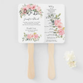 Waterverf Lush Blush Pink Floral Wedding Programme Handwaaier (Voorkant en achterkant)
