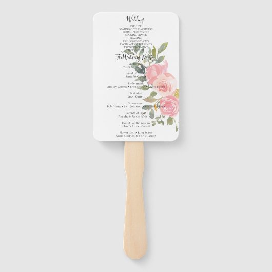 Waterverf Lush Blush Pink Floral Wedding Programme Handwaaier (Achterkant)