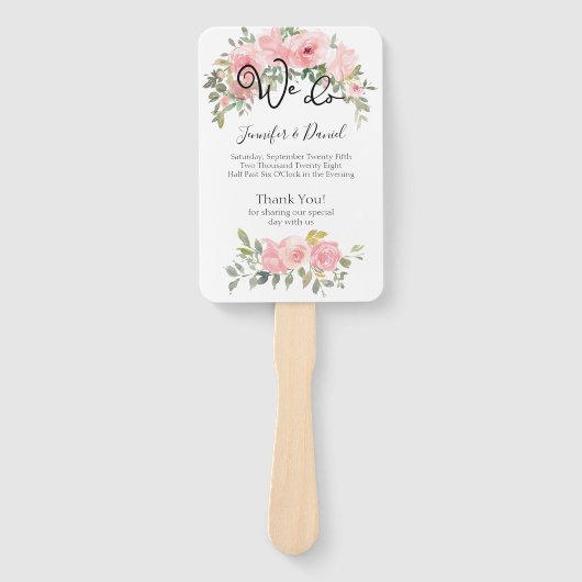 Waterverf Lush Blush Pink Floral Wedding Programme Handwaaier (Voorkant)