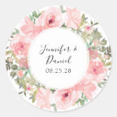 Waterverf Lush Blush Pink Floral Wedding Ronde Sticker (Voorkant)
