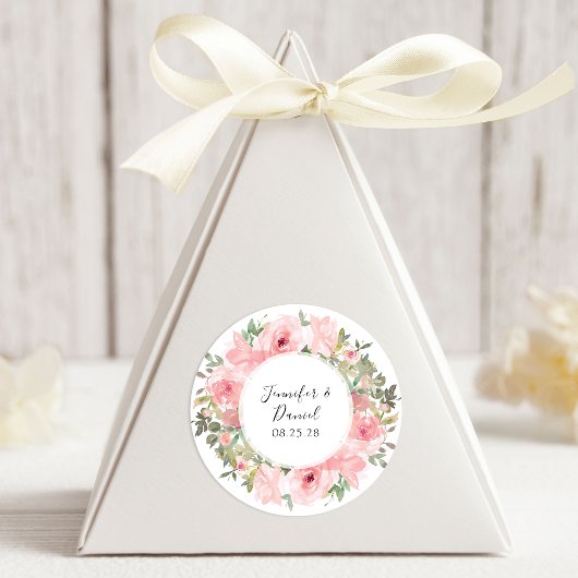 Waterverf Lush Blush Pink Floral Wedding Ronde Sticker
