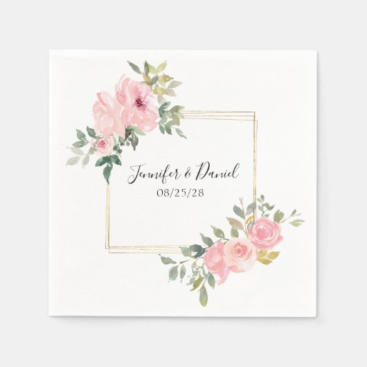 Waterverf Lush Blush Pink Floral Wedding Servet (Voorkant)