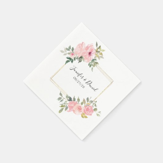 Waterverf Lush Blush Pink Floral Wedding Servet (Hoek)