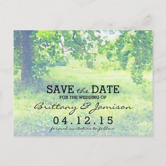 Waterverf Lush Meadow and Tree Sla de datum op Aankondigingskaart (Voorkant)