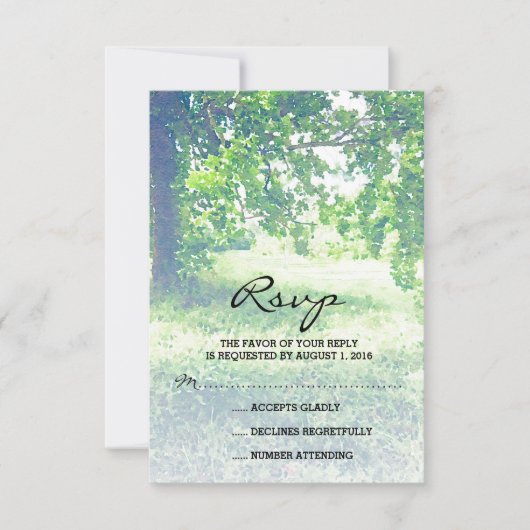 Waterverf Lush Meadow and Tree Wedding RSVP (Voorkant)