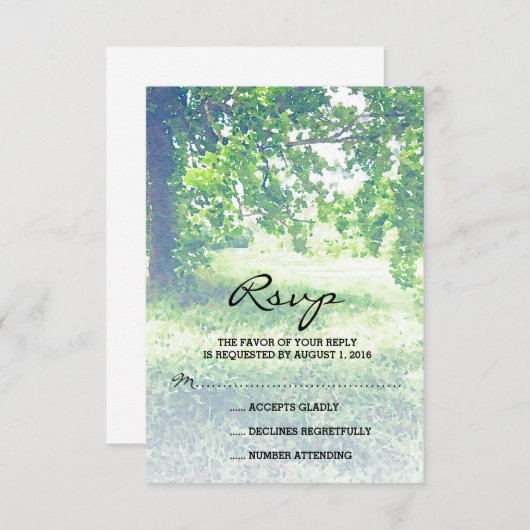 Waterverf Lush Meadow and Tree Wedding RSVP (Voorkant / Achterkant)