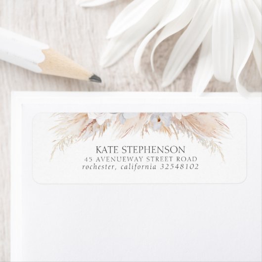 Waterverf Lush Pampas Grass White Orchids Etiket (Insitu)