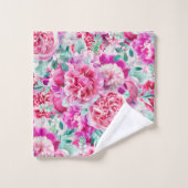 Waterverf Lush Pink Peonies & Green Blauwgroen Lea Bad Handdoek (Wasdoekje)