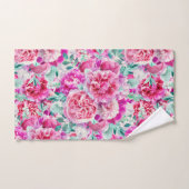 Waterverf Lush Pink Peonies & Green Blauwgroen Lea Bad Handdoek (Handdoek)