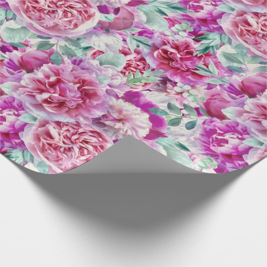 Waterverf Lush Pink Peonies & Green Blauwgroen Lea Cadeaupapier (Hoek)