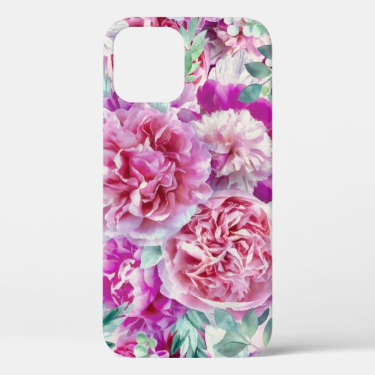 Waterverf Lush Pink Peonies & Green Blauwgroen Lea Case-Mate iPhone Case (Achterkant)