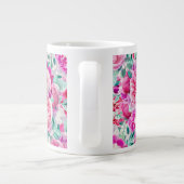 Waterverf Lush Pink Peonies & Green Blauwgroen Lea Grote Koffiekop (Achterkant)