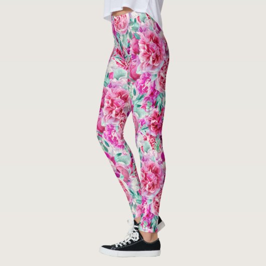 Waterverf Lush Pink Peonies & Green Blauwgroen Lea Leggings
