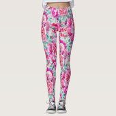 Waterverf Lush Pink Peonies & Green Blauwgroen Lea Leggings