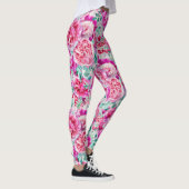 Waterverf Lush Pink Peonies & Green Blauwgroen Lea Leggings