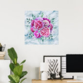 Waterverf Lush Pink Peonies & Green Blauwgroen Lea Poster (Thuiskantoor)