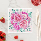 Waterverf Lush Pink Peonies & Green Blauwgroen Lea Servet (Insitu)