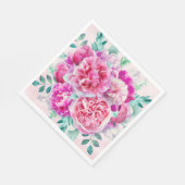 Waterverf Lush Pink Peonies & Green Blauwgroen Lea Servet (Hoek)