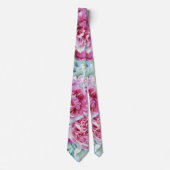 Waterverf Lush Pink Peonies & Green Blauwgroen Lea Stropdas (Voorkant)