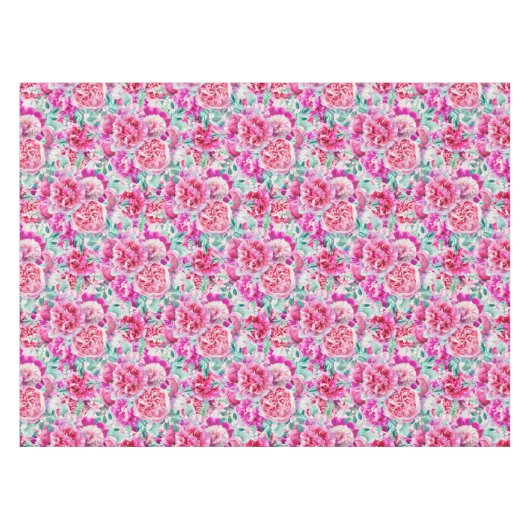 Waterverf Lush Pink Peonies & Green Blauwgroen Lea Tafelkleed (Voorkant (Horizontaal))