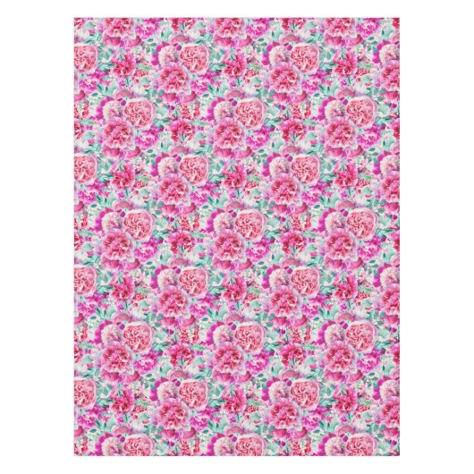 Waterverf Lush Pink Peonies & Green Blauwgroen Lea Tafelkleed (Voorkant)