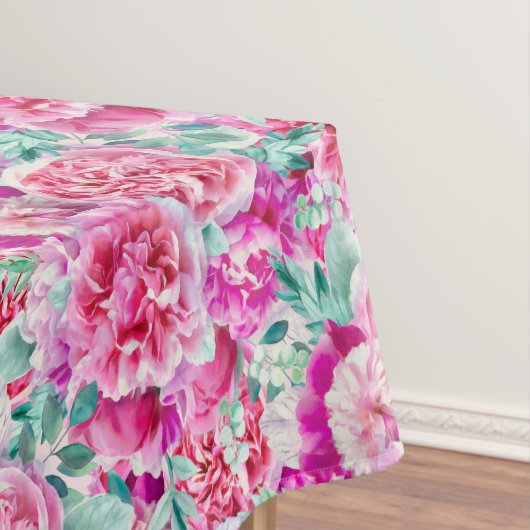 Waterverf Lush Pink Peonies & Green Blauwgroen Lea Tafelkleed (Voorbeeld)