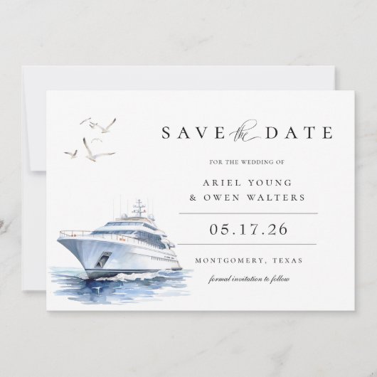 Waterverf luxe jacht nautisch opslaan van de datum aankondiging (Voorkant)