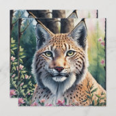 Waterverf Lynx Artwork Floral Feline Invitation Kaart (Voorkant / Achterkant)