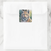 Waterverf Lynx Artwork Floral Feline Vierkante Sticker (Tas)