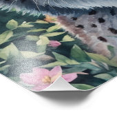 Waterverf Lynx Bloemen Kunstwerk Foto Afdruk (Hoek)