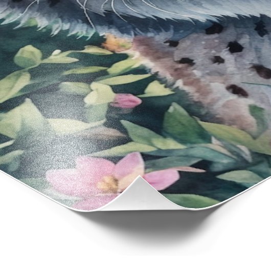 Waterverf Lynx Bloemen Kunstwerk Foto Afdruk (Hoek)