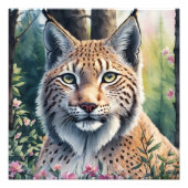 Waterverf Lynx Bloemen Kunstwerk Foto Afdruk (Voorkant)