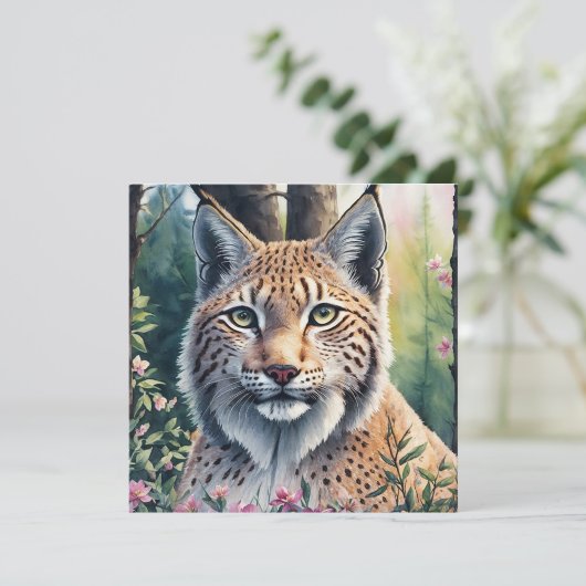 Waterverf Lynx Kunstwerk Bloemen Platte Kaart