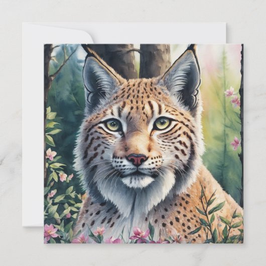 Waterverf Lynx Kunstwerk Bloemen Platte Kaart (Voorkant)