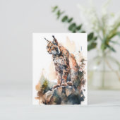 Waterverf Lynx zit op de rotsen Briefkaart (Staand voorkant)