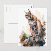 Waterverf Lynx Zittend op Rotsen Briefkaart (Voorkant / Achterkant)