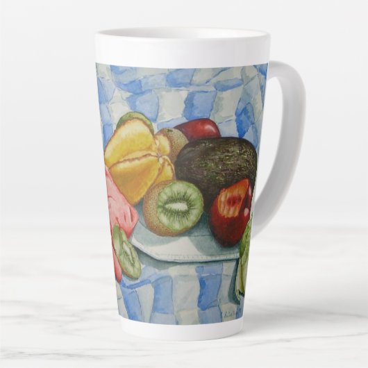 waterverf maakt het schilderen van exotische vruch latte mok (Rechterhoek)